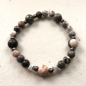 Handmade Agate, Jasper and metal beaded bracelet.